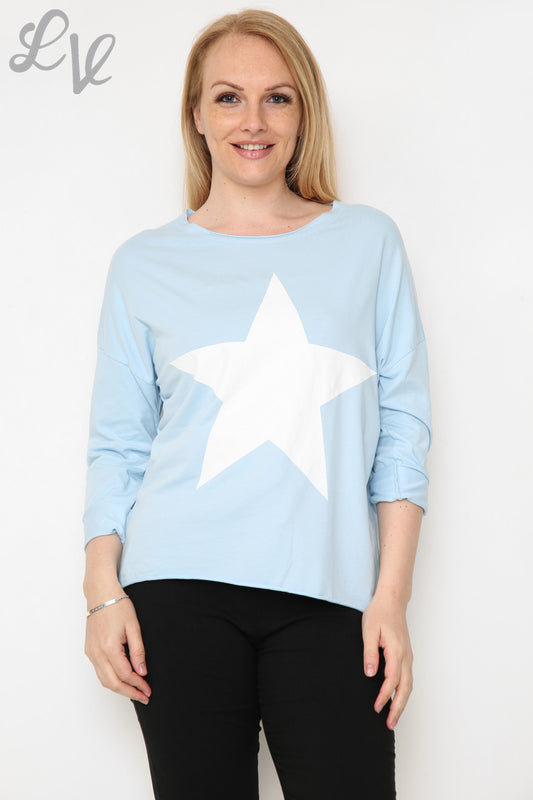 Ladies Star Graphic Top Light Blue Unit Price £9.99
