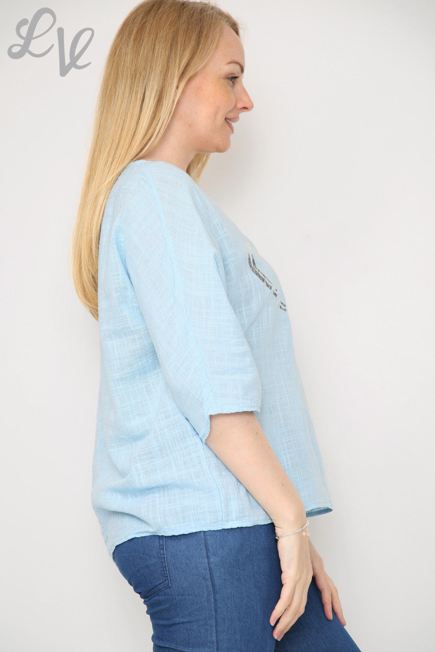 Dames Top met Dubbele Folie Hart Lichtblauw Stukprijs €7,99