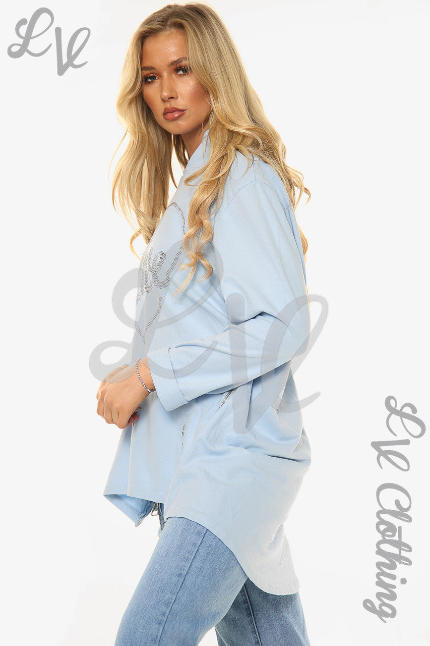 Dames Diamante Love Heart Hoodie Lichtblauw Prijs WAS € 14,99 NU € 7,49