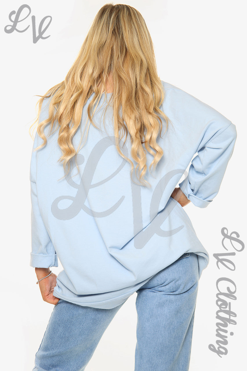 Dames Dimante Liefdeshart Sweatshirt Top Lichtblauw Stukprijs WAS €13,99 NU €6,99