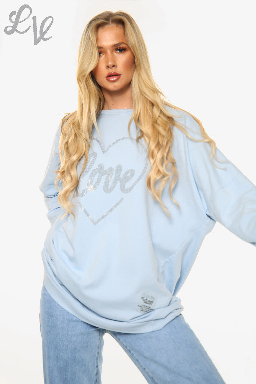 Dames Dimante Liefdeshart Sweatshirt Top Lichtblauw Stukprijs WAS €13,99 NU €6,99