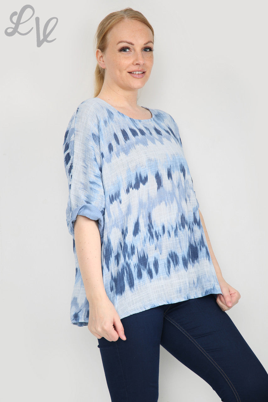 Ladies Tie Dye Stripes Print Simple Top Light Blue Unit Price £7.99