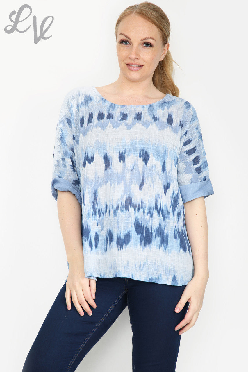 Ladies Tie Dye Stripes Print Simple Top Light Blue Unit Price £7.99