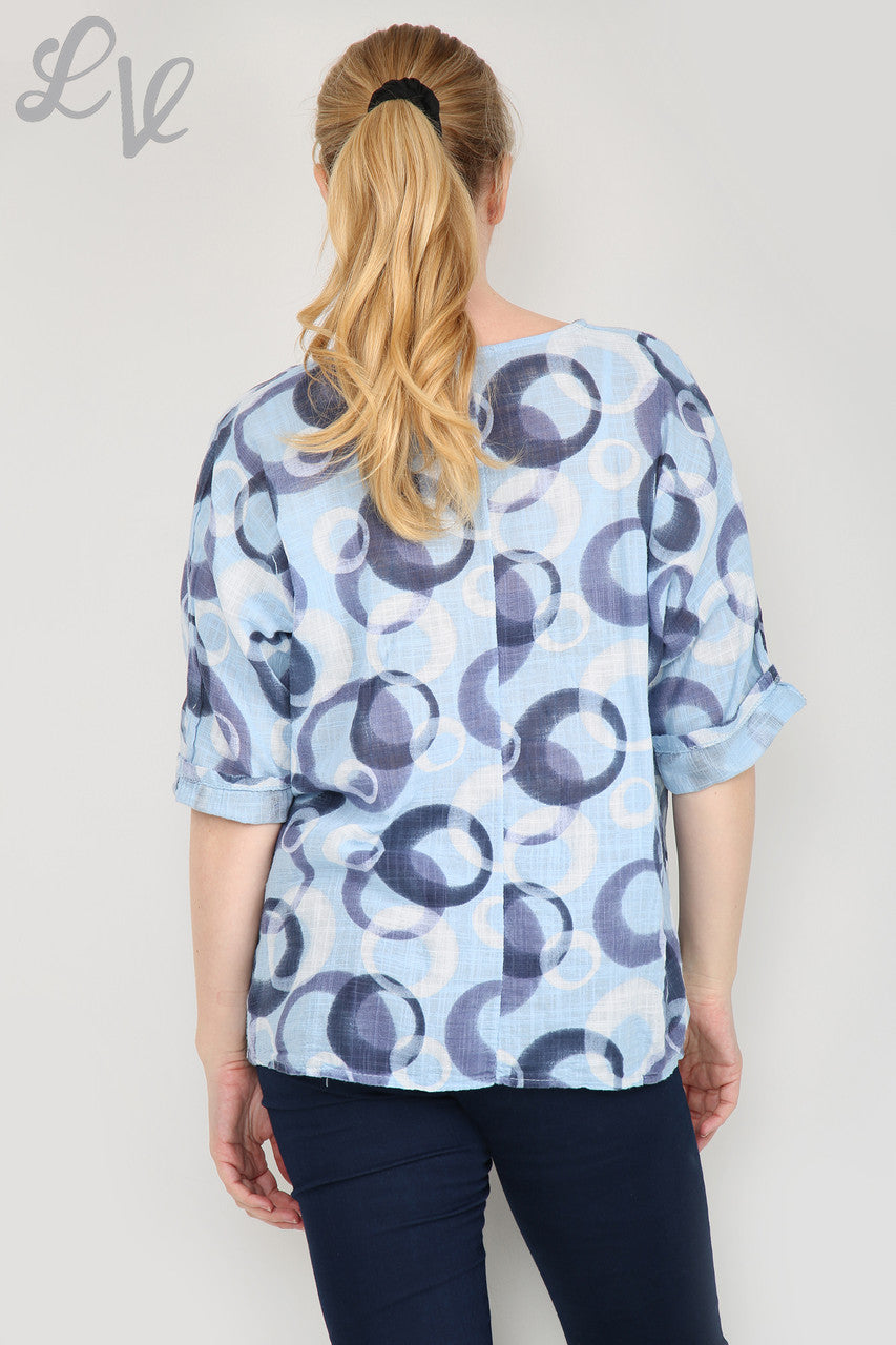 Ladies Circle Shapes Print Simple Top Light Blue Unit Price £6.99