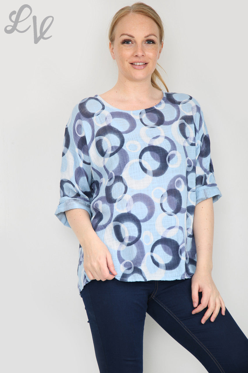 Ladies Circle Shapes Print Simple Top Light Blue Unit Price £6.99