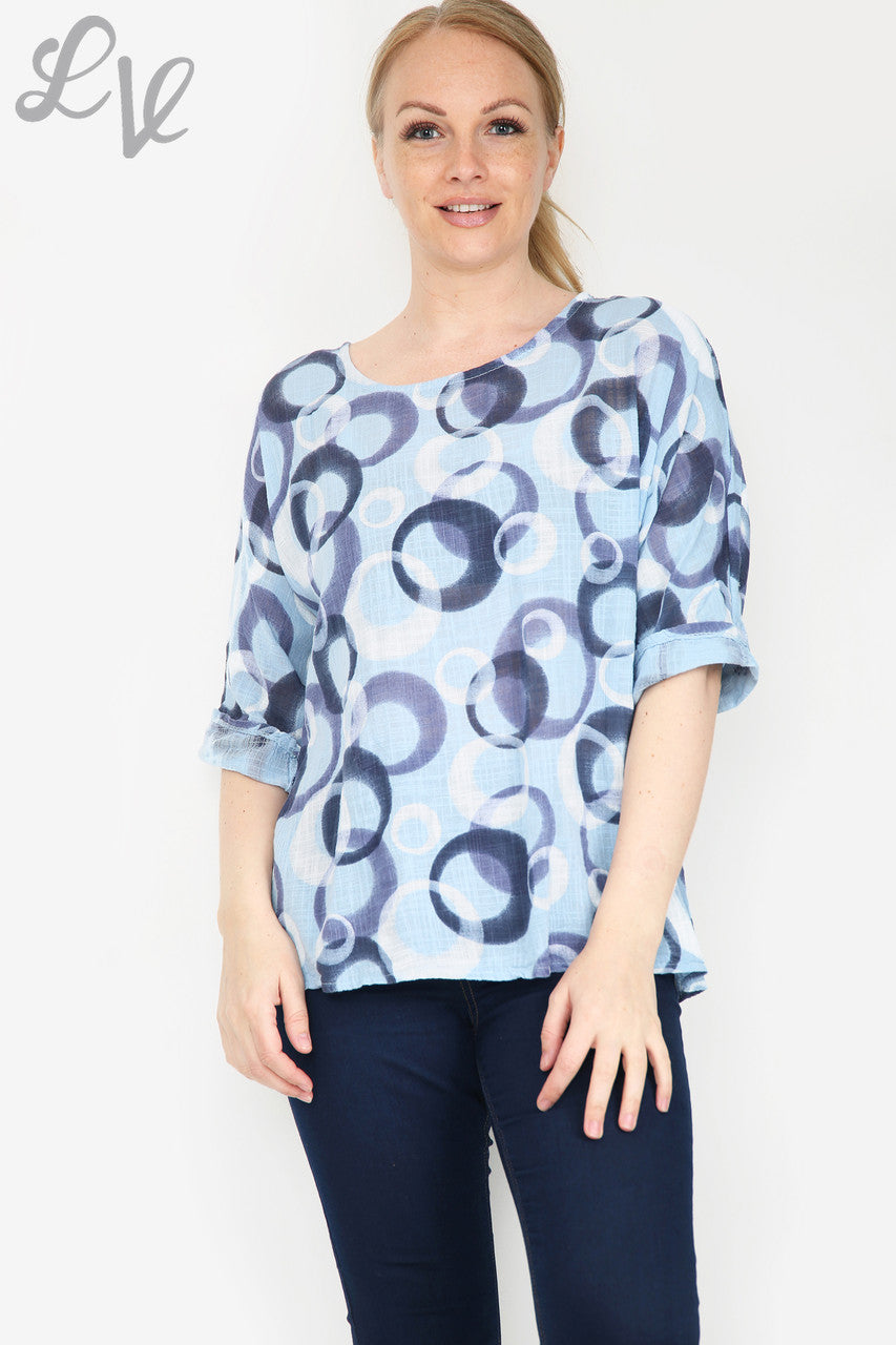 Ladies Circle Shapes Print Simple Top Light Blue Unit Price £6.99