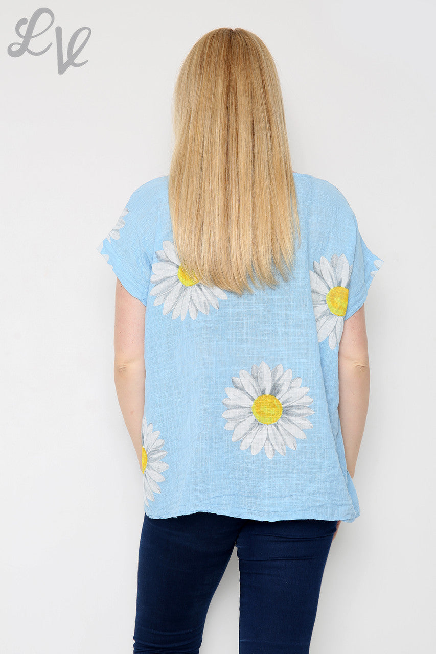 Dames Daisy Top Met Korte Mouwen Lichtblauw