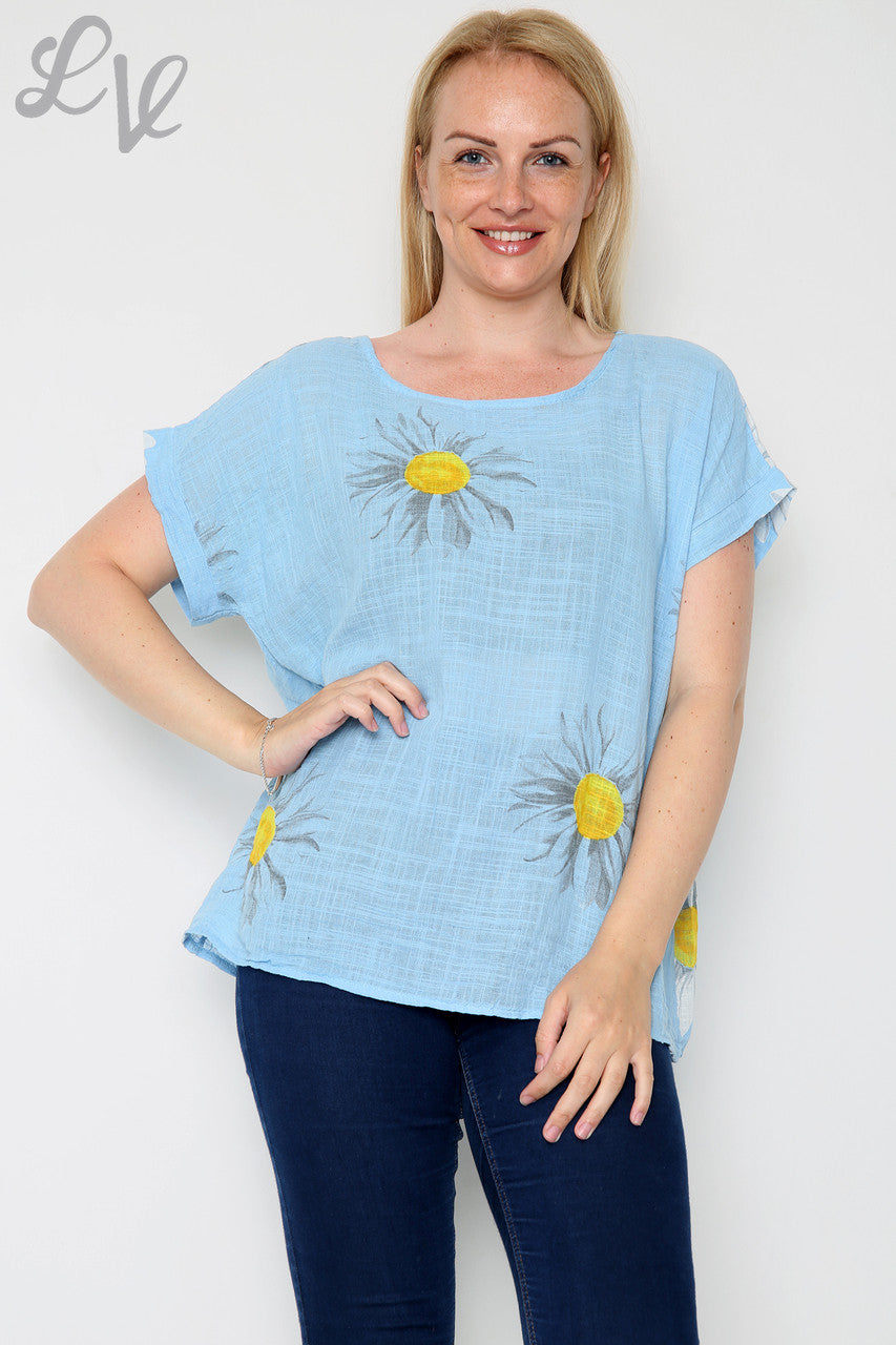 Dames Daisy Top Met Korte Mouwen Lichtblauw