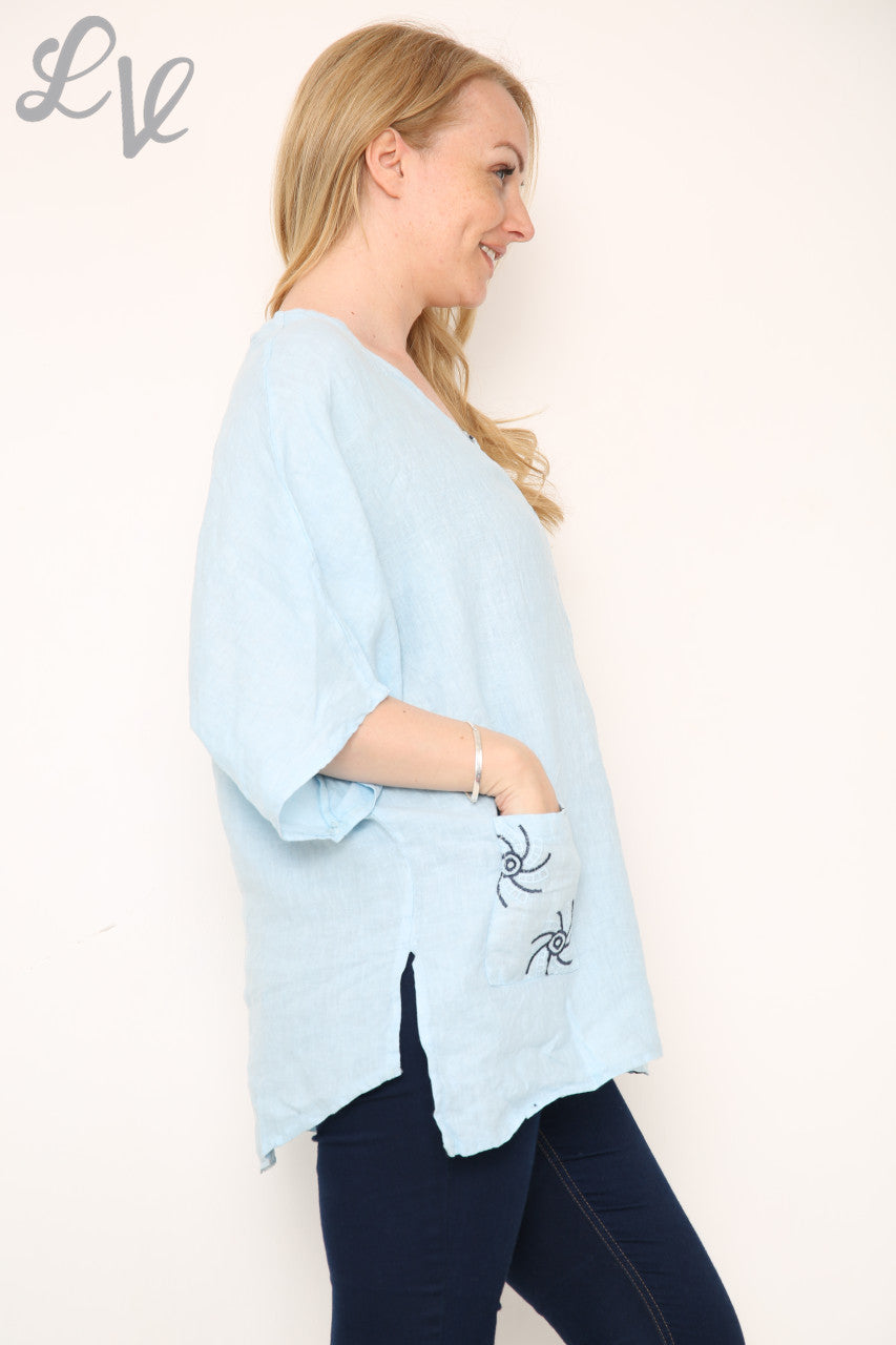 Ladies Embroidered Pattern Top Light Blue Unit Price £13.99