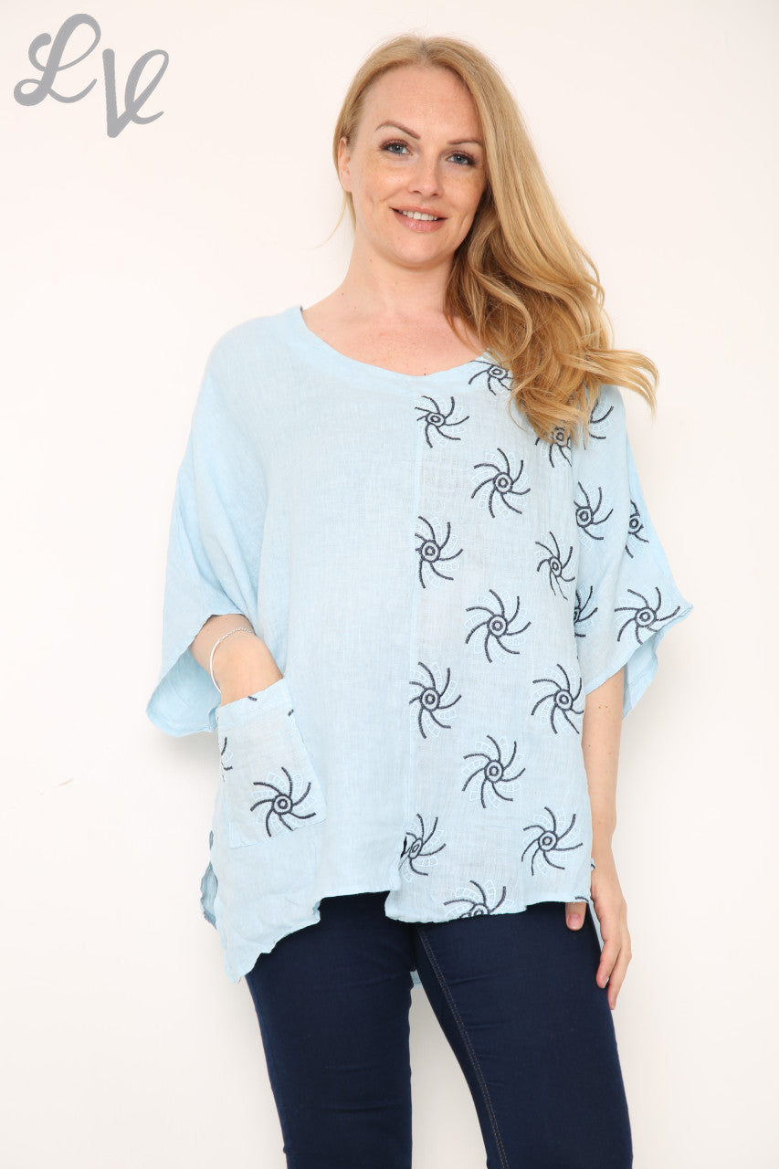 Ladies Embroidered Pattern Top Light Blue Unit Price £13.99