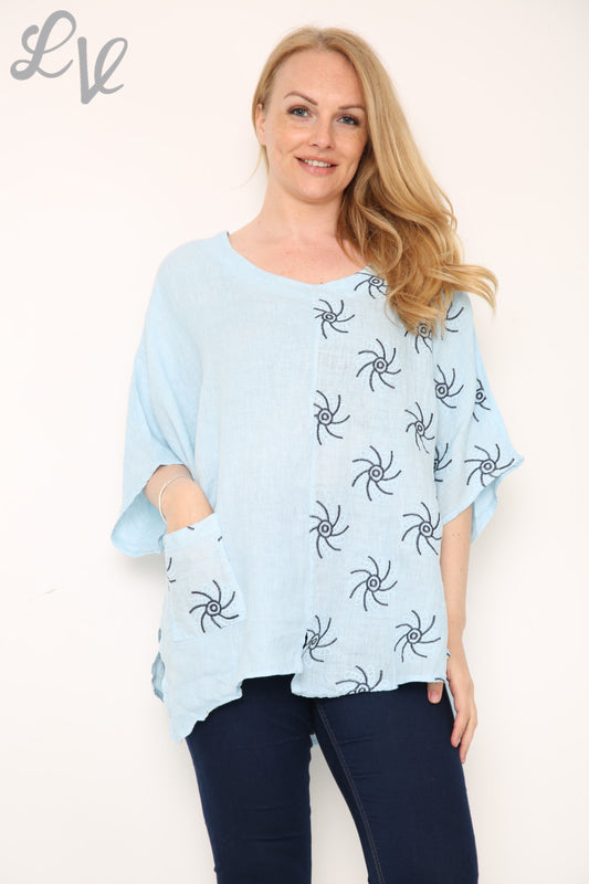 Ladies Embroidered Pattern Top Light Blue Unit Price £13.99