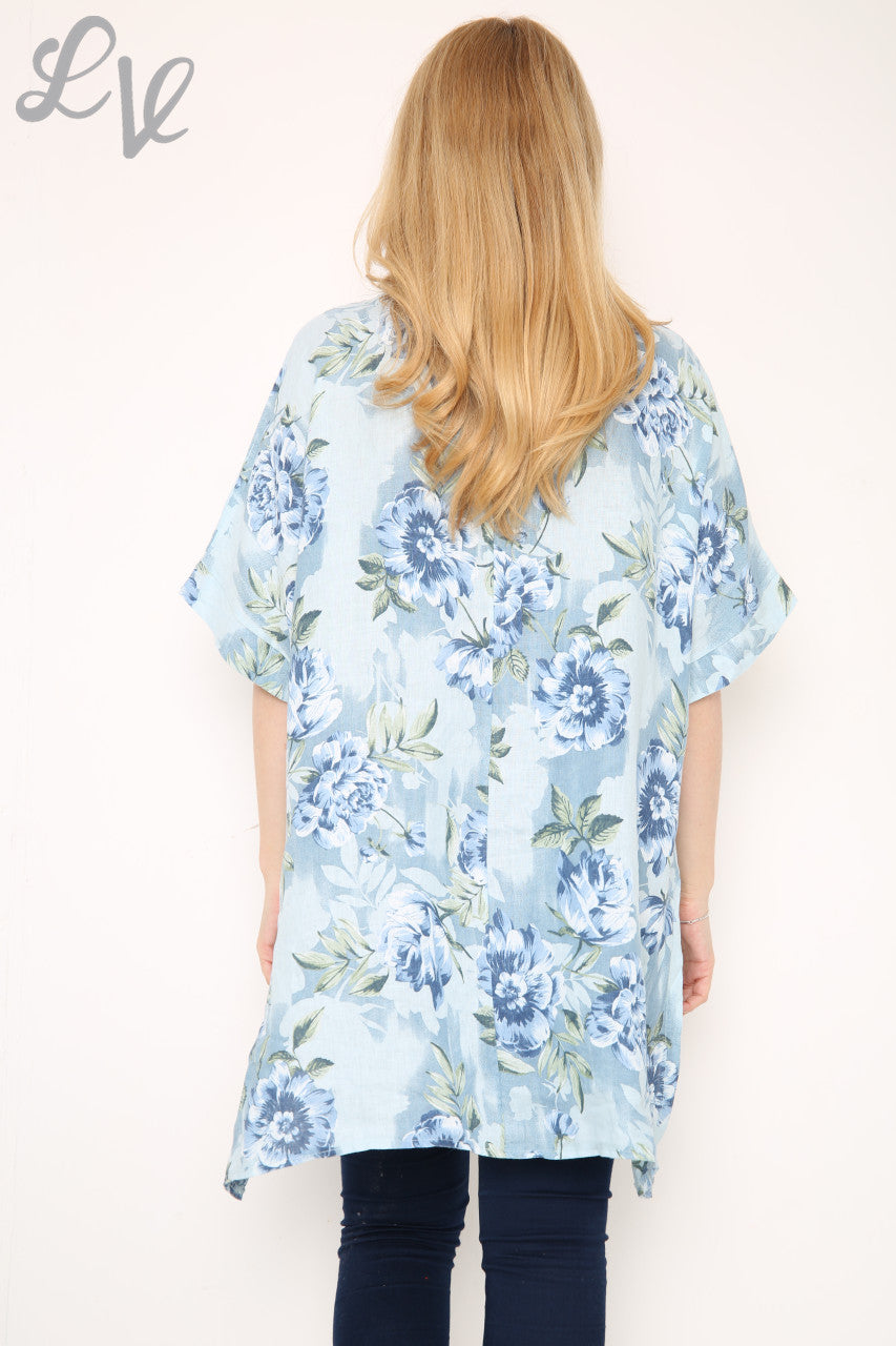 Dames Top Met Bloemenprint En Steel Lichtblauw Eenheidsprijs € 12,99