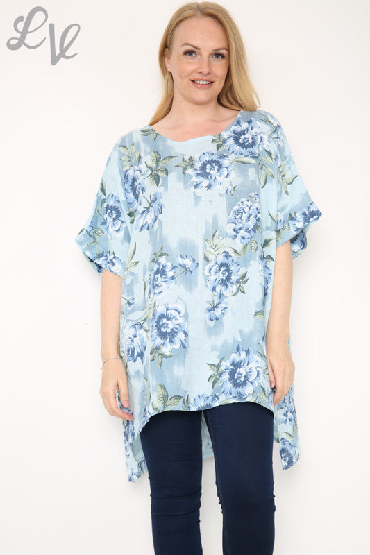 Ladies Flowers Stem Print Top Light Blue Unit Price £12.99