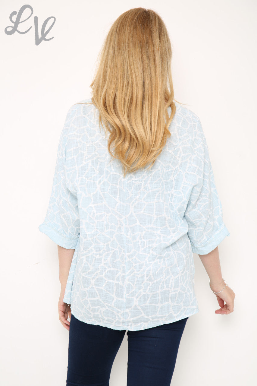 CRACK EFFECT PRINT TOP LIGHT BLUE