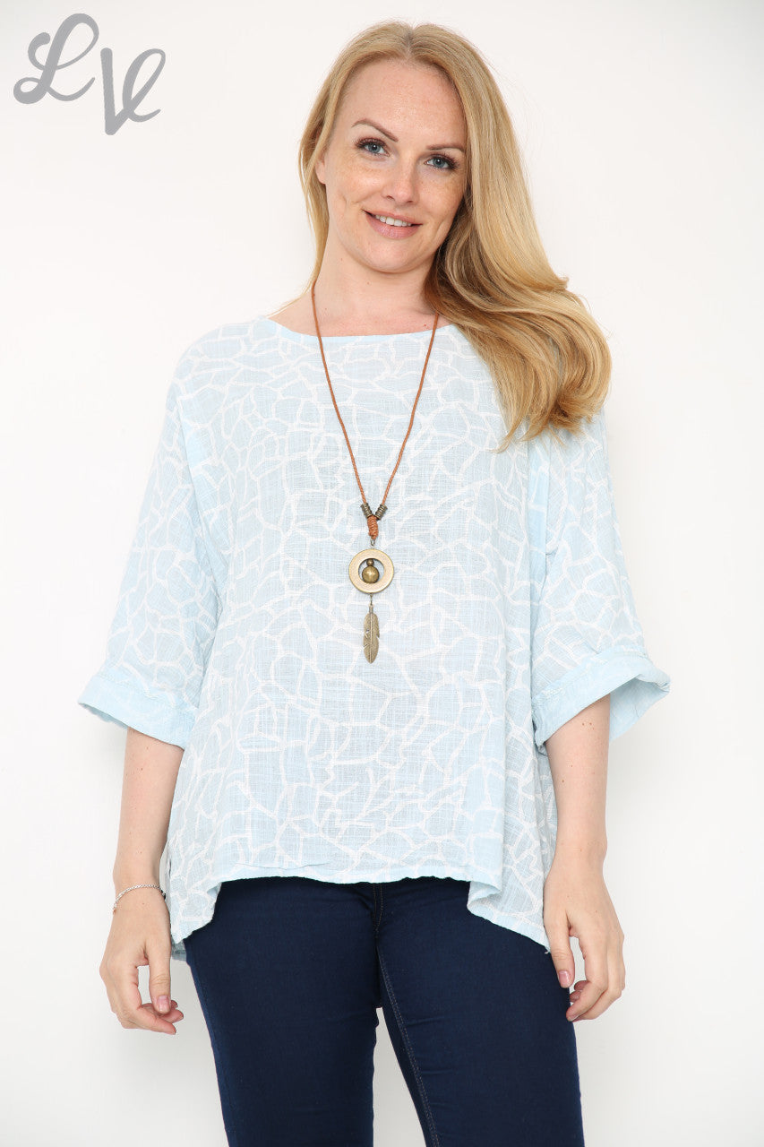 CRACK EFFECT PRINT TOP LIGHT BLUE