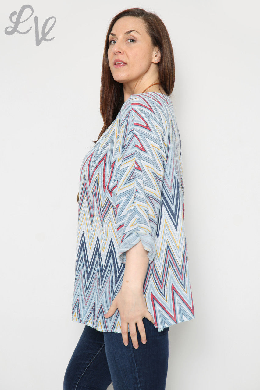 Ladies Zig Zag Print Top With Necklace Light Blue Unit Price £8.99