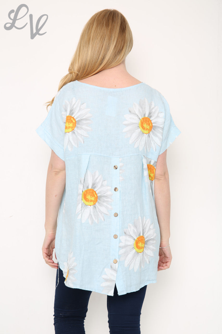 Ladies Daisy Button Back Top Light Blue Unit Price £10.99