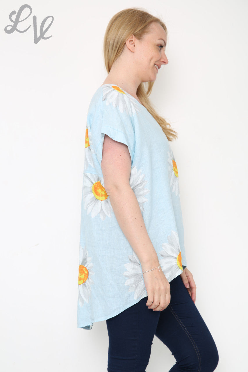 Ladies Daisy Button Back Top Light Blue Unit Price £10.99