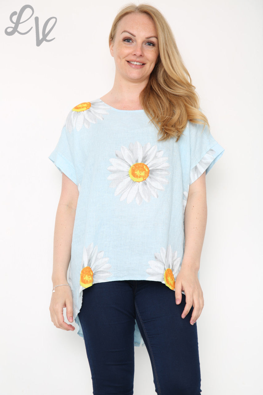 Ladies Daisy Button Back Top Light Blue Unit Price £10.99