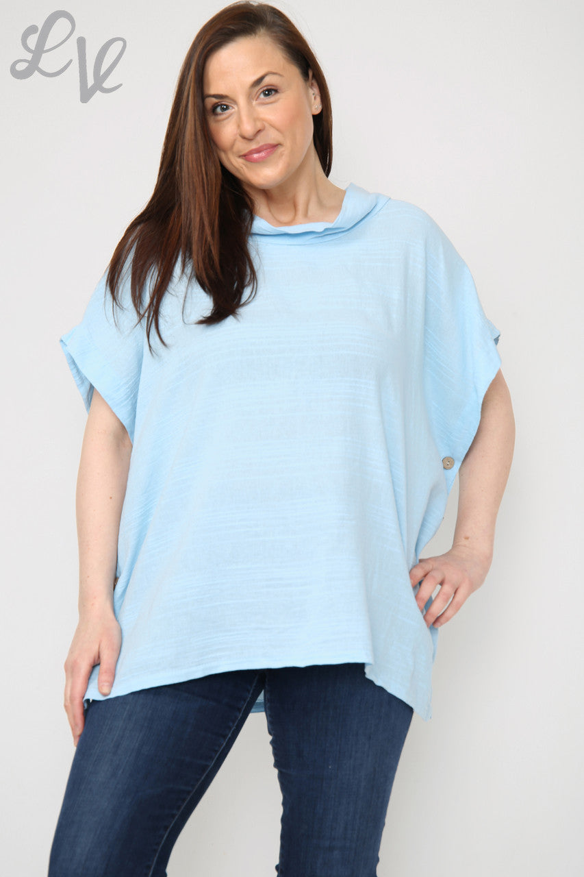Dames Linnen Top Met Knopen Zijkant Lichtblauw Stukprijs € 9,99