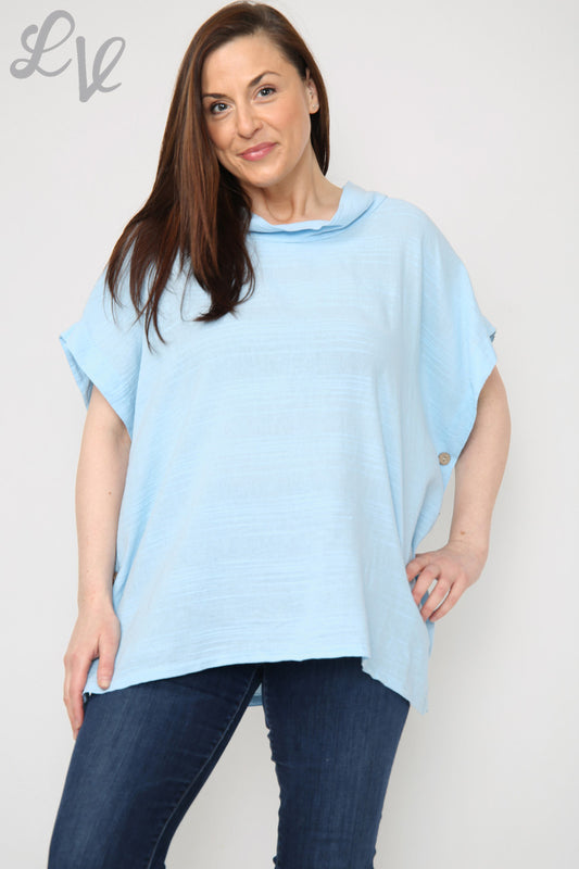 Ladies Linen Button Side Top Light Blue Unit Price £9.99