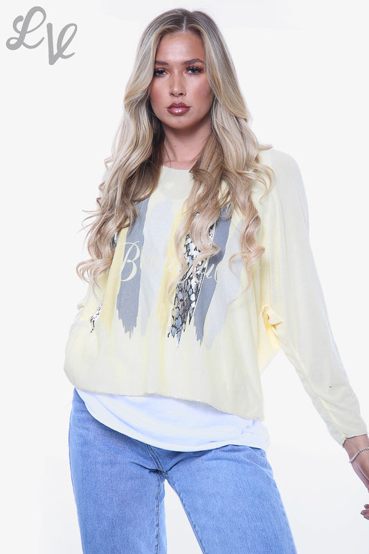 Ladies Beautiful Slogan 2 Layer Top Lemon Unit Price £10.99