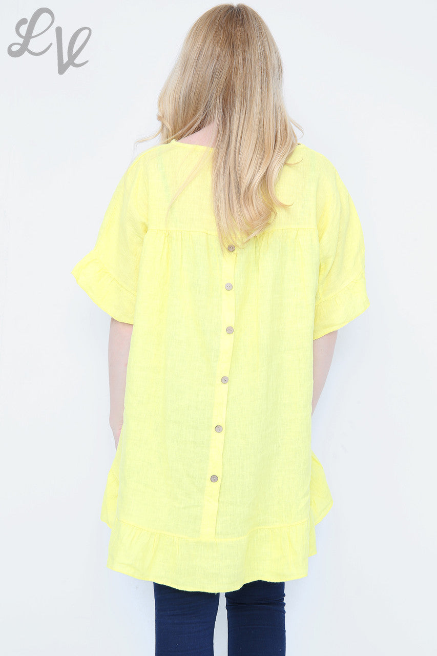Dames top met volantzoom en knoopsluiting op de rug Citroengeel Eenheidsprijs £ 13,99