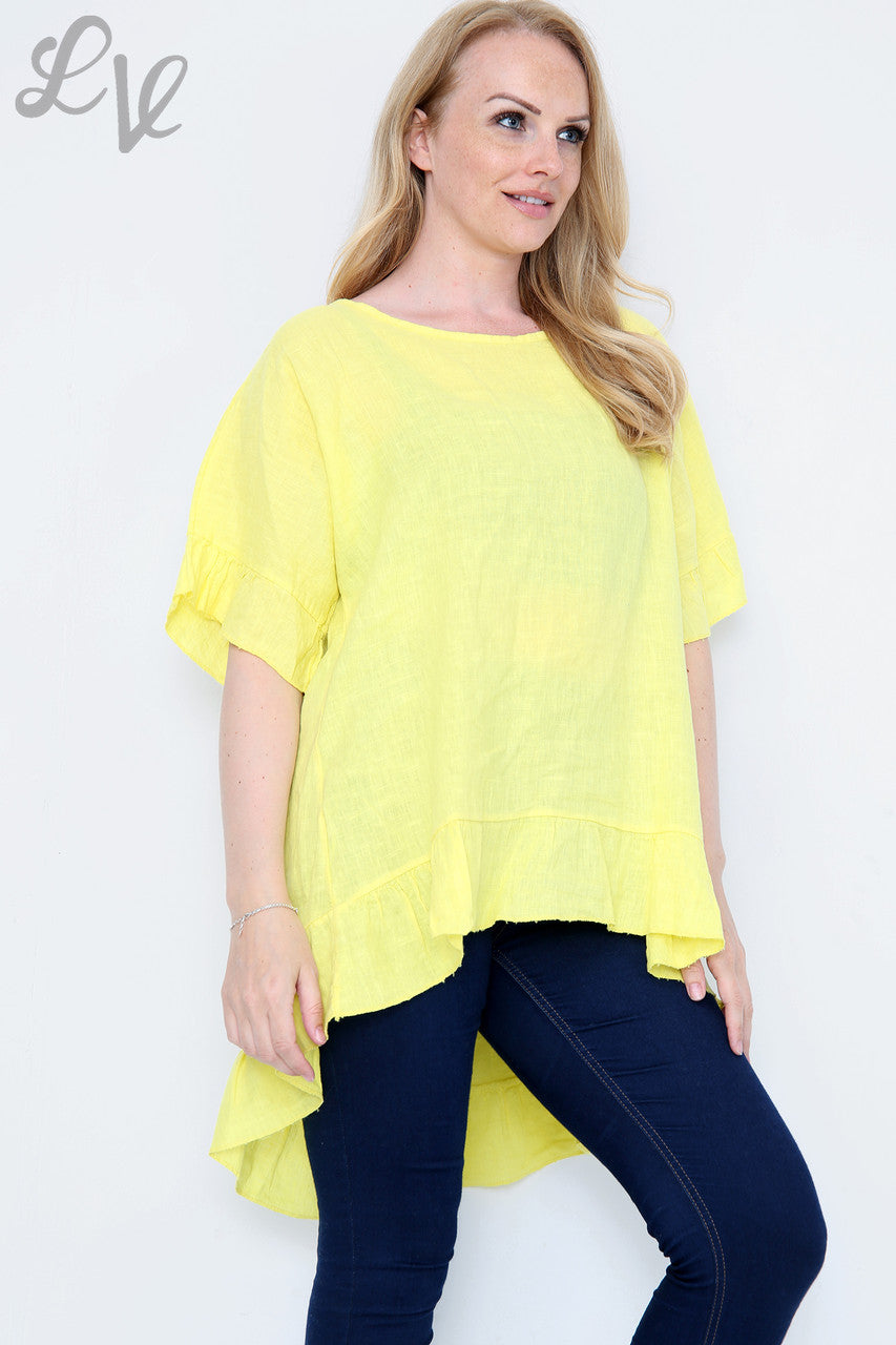 Dames top met volantzoom en knoopsluiting op de rug Citroengeel Eenheidsprijs £ 13,99