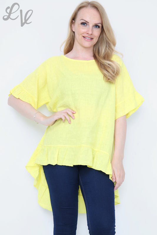 Ladies Frill Hemline Button Back Top Lemon Unit Price £13.99