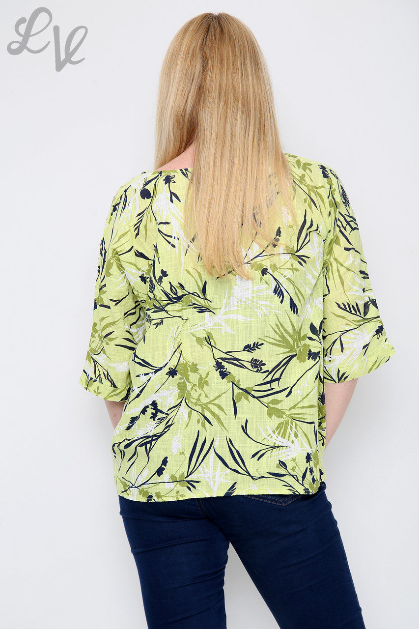 Dames Top Met Bladprint Lime Stukprijs € 7,99