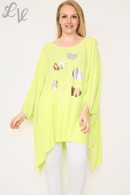 Ladies Foil Tulip Print Floaty Top Lime Unit Price £11.99