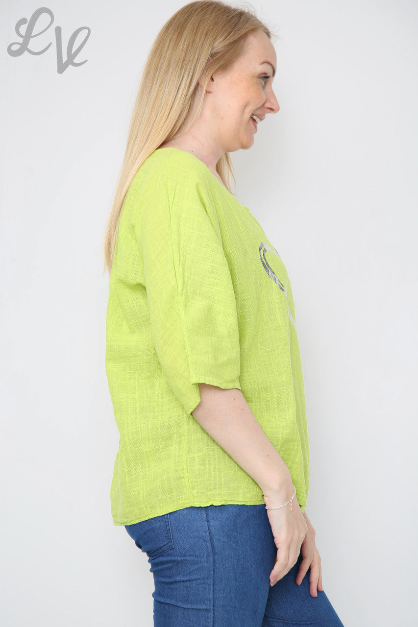 Dames Double Foil Hart Top Limoen Stukprijs €7,99