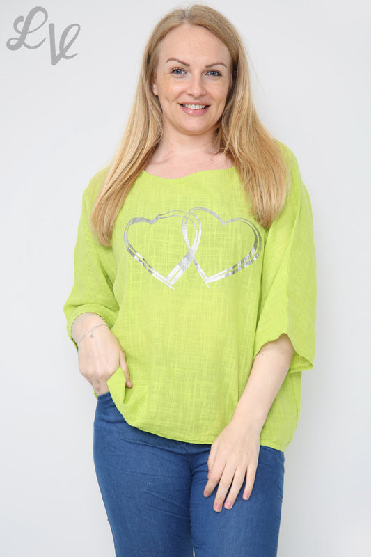Ladies Double Foil Heart Top Lime Unit Price £7.99