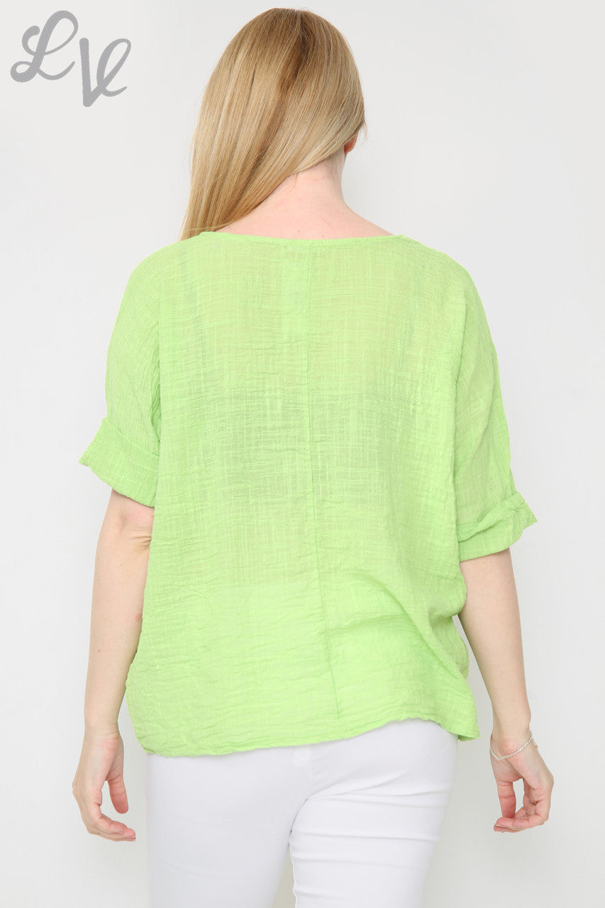 Dames top met foliebladontwerp Lime