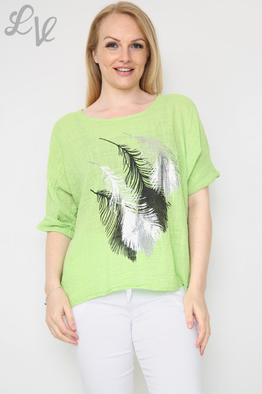 Dames top met foliebladontwerp Lime