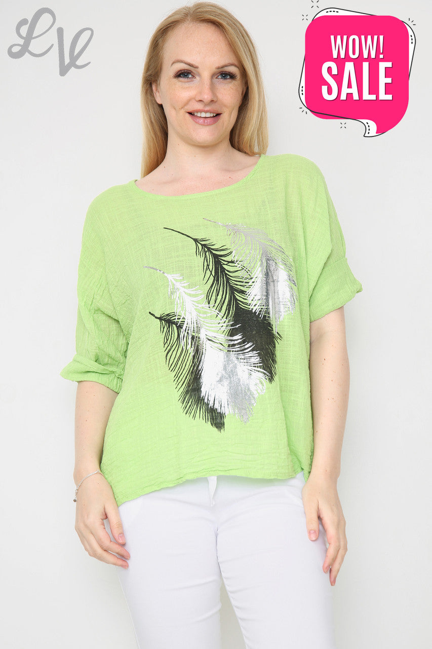 Dames top met foliebladontwerp Lime