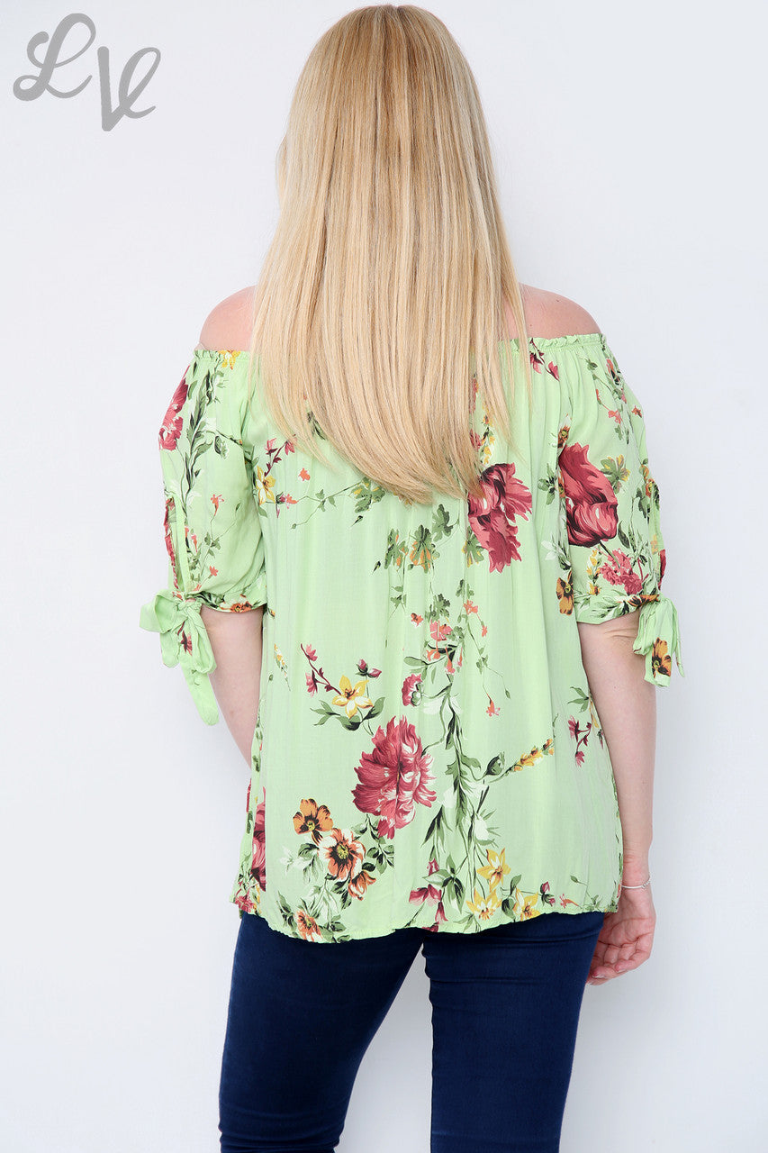 Ladies Floral Print  Gypsy Style Top Lime Unit Price £9.99