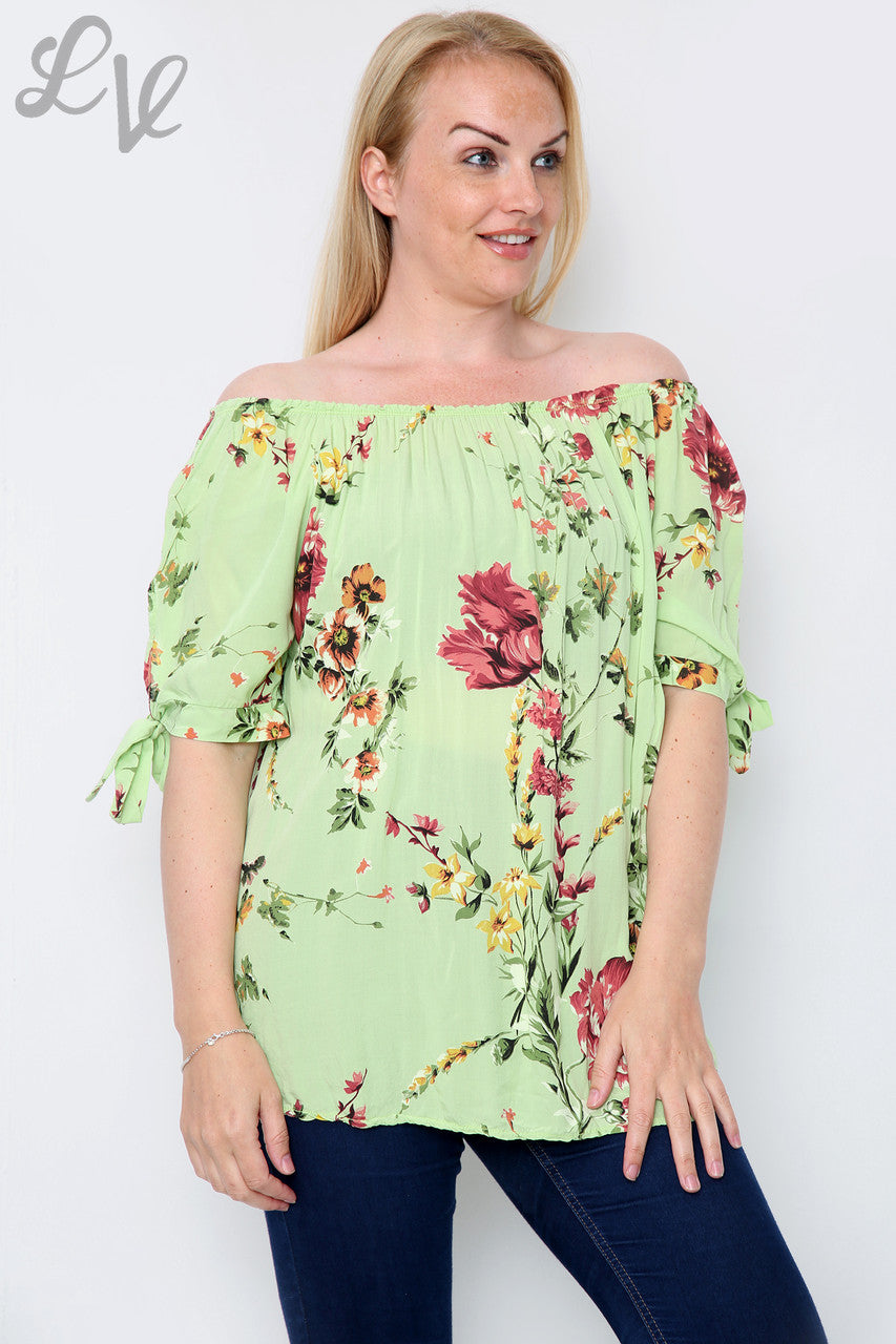 Ladies Floral Print  Gypsy Style Top Lime Unit Price £9.99
