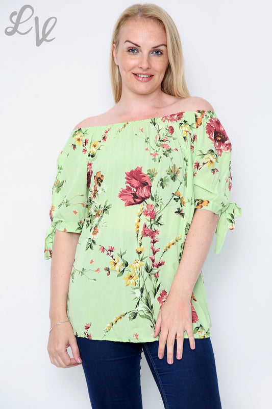 Ladies Floral Print Gypsy Style Top Lime Unit Price £9.99