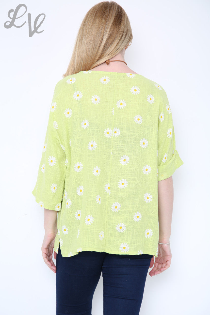 Ladies Ditsy Daisy Print Top With Necklace Lime Unit Price £8.99