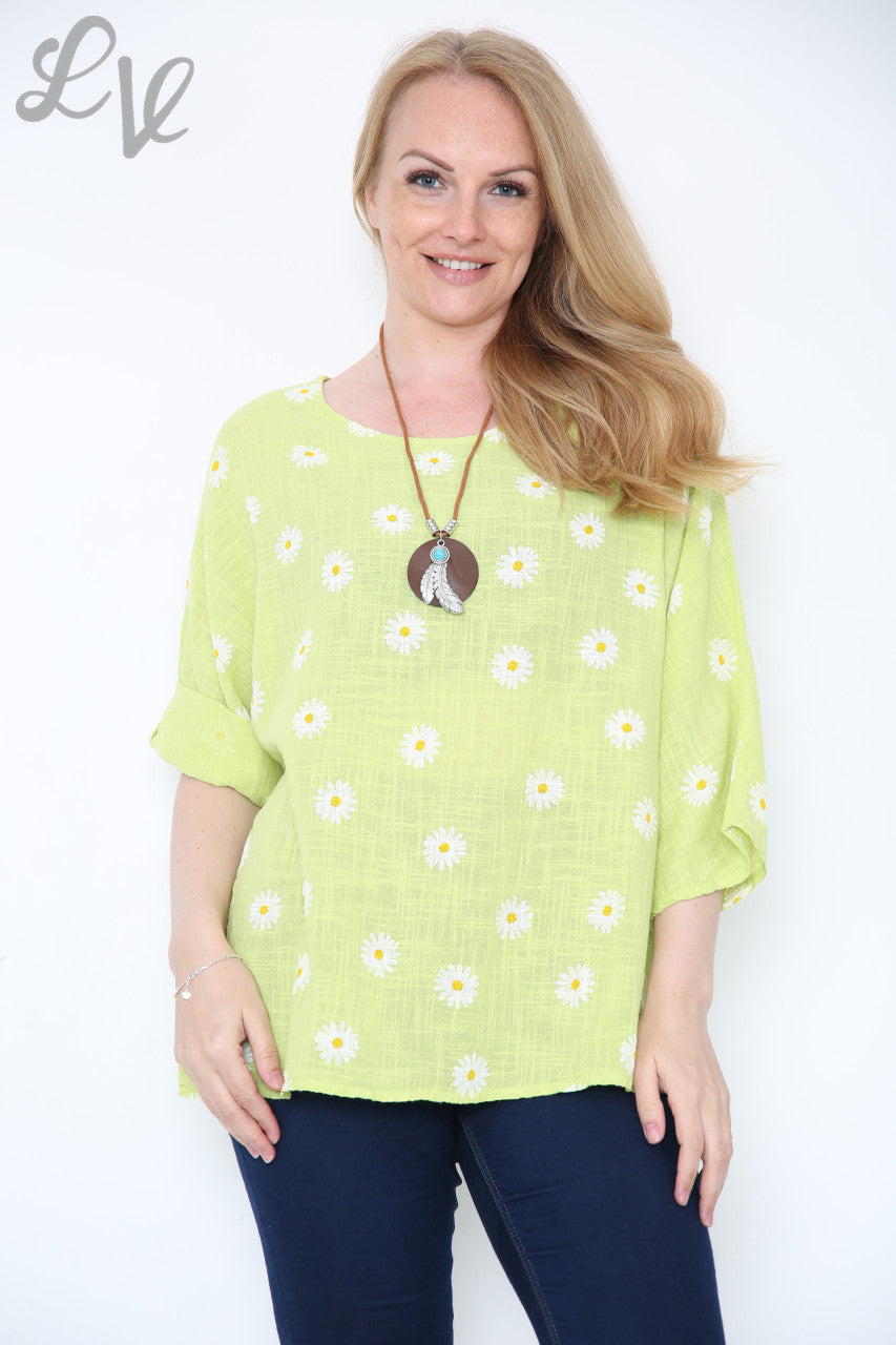 Ladies Ditsy Daisy Print Top With Necklace Lime Unit Price £8.99