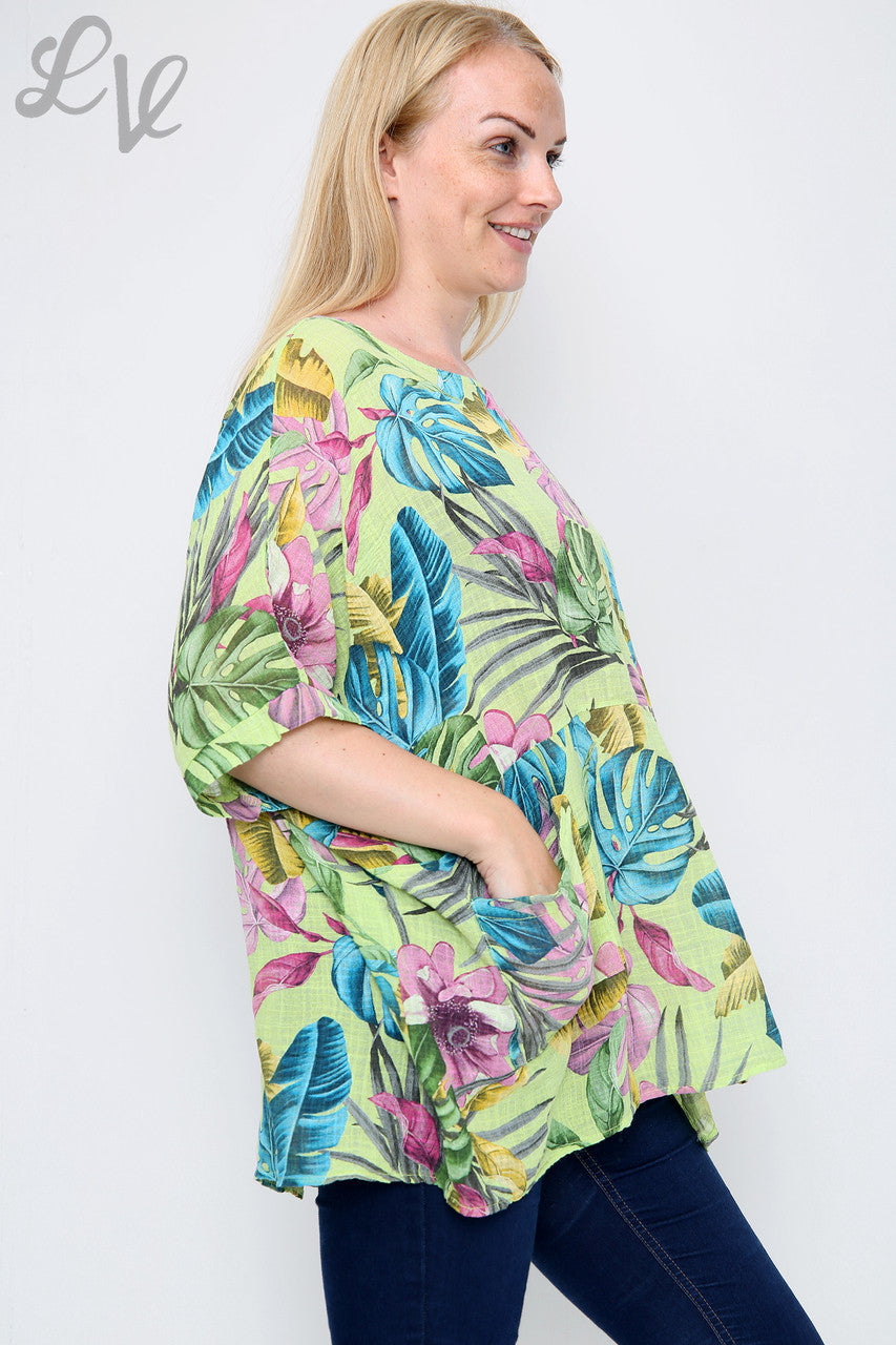 Dames Top met Tropische Print Lime - Stukprijs € 9,99