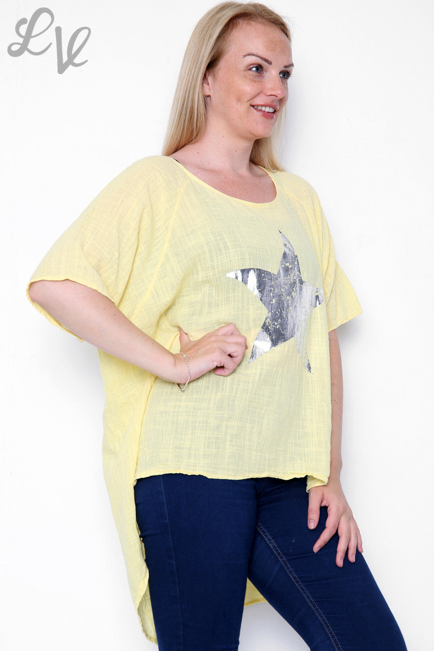 Ladies Foil Star Floaty Top Lemon Unit Price £9.99