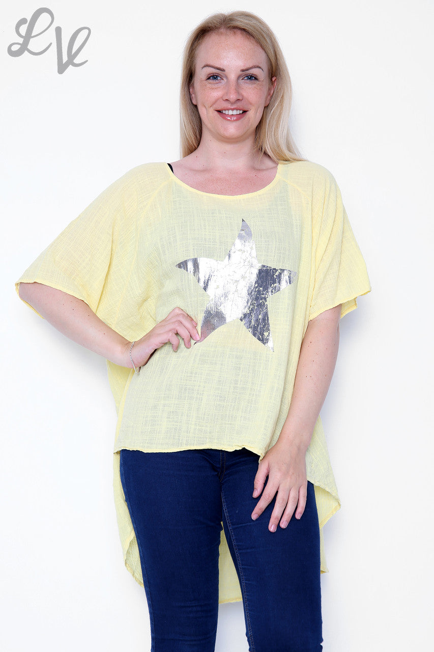 Ladies Foil Star Floaty Top Lemon Unit Price £9.99