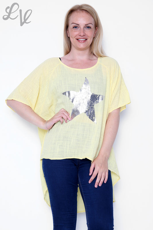Ladies Foil Star Floaty Top Lemon Unit Price £9.99