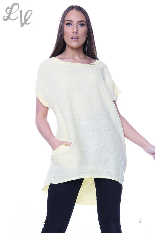 Ladies Linen Front & Cotton Back Plain Top Lemon Unit Price £8.99