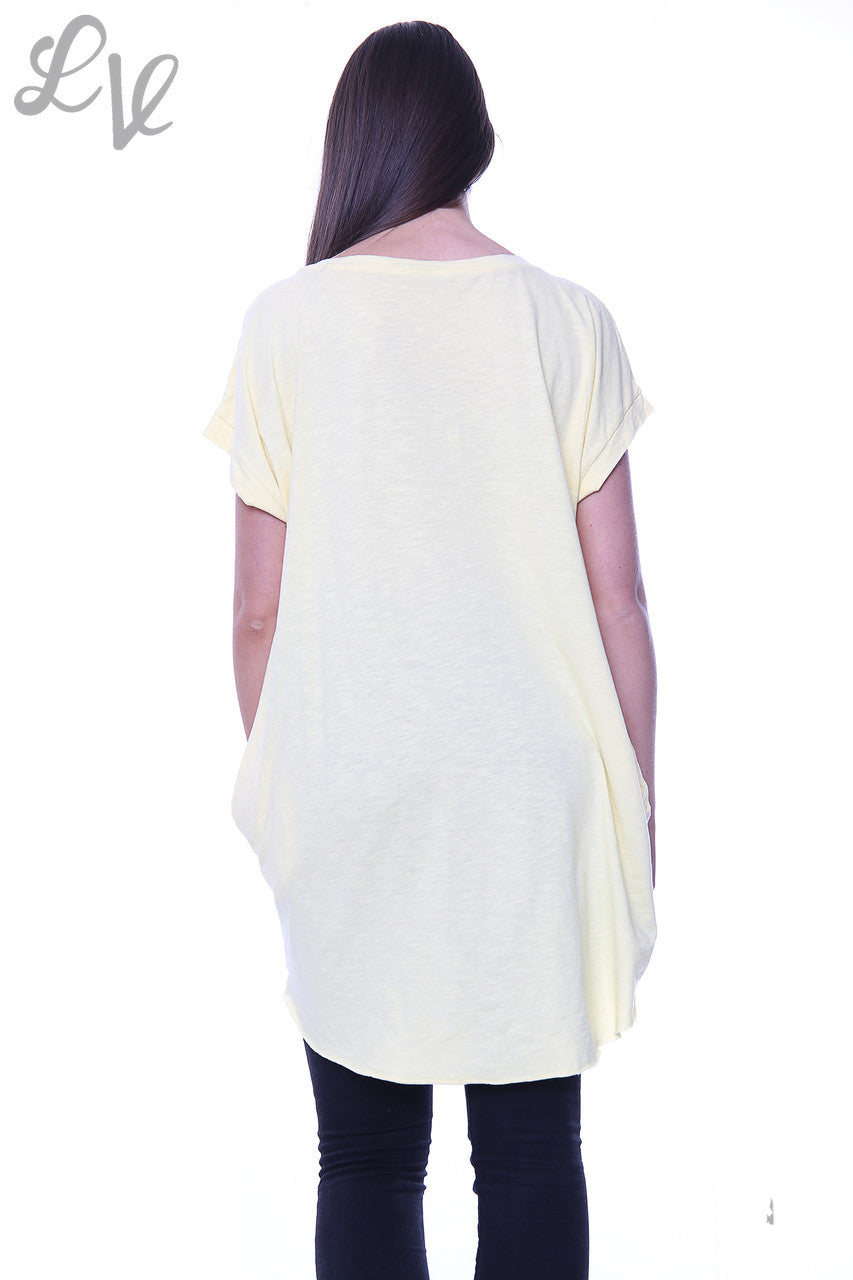 Ladies Linen Front & Cotton Back Foil Hearts Top Lemon Unit Price £9.99