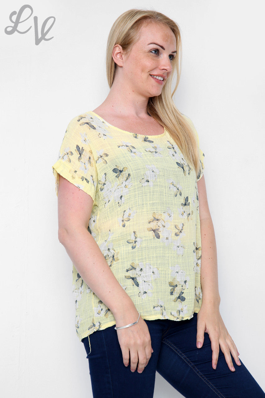 Dames Top Met Bloemenprint Citroen
