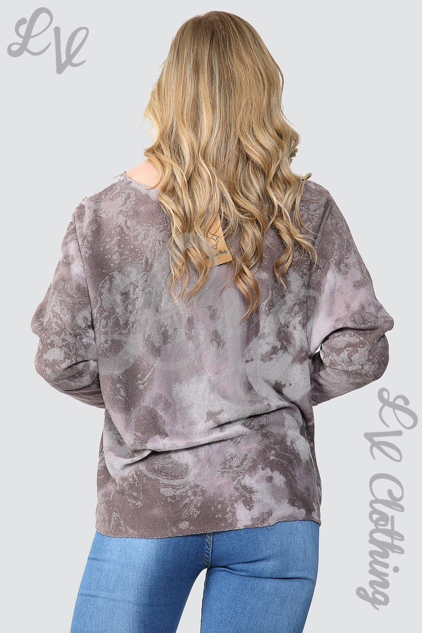 Ladies Acid Wash Sparkle Effect Top With Necklace Mauve - Unit Price £10.99