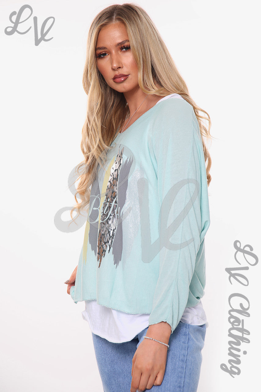 Ladies Beautiful Slogan 2 Layer Top Mint Unit Price WAS £13.99 NOW £6.99